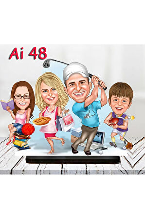 Kişiye Özel Ahşap Biblo - Aile Karikatür Biblo - 4 Kişilik Aile Biblo 19