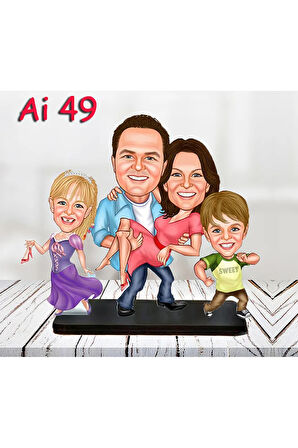 Kişiye Özel Ahşap Biblo - Aile Karikatür Biblo - 4 Kişilik Aile Biblo 20