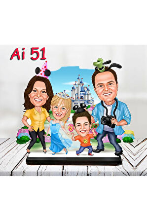 Kişiye Özel Ahşap Biblo - Aile Karikatür Biblo - 4 Kişilik Aile Biblo 21