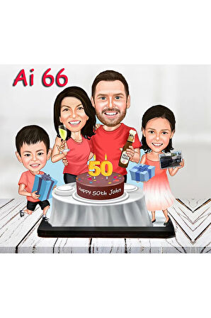 Kişiye Özel Ahşap Biblo - Aile Karikatür Biblo - 4 Kişilik Aile Biblo 27