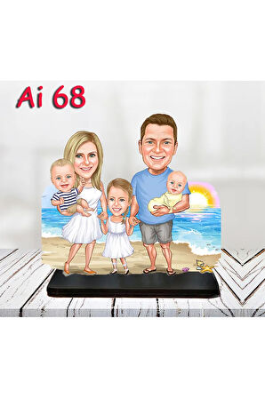 Kişiye Özel Ahşap Biblo - Aile Karikatür Biblo - 4 Kişilik Aile Biblo 28