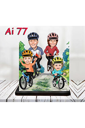 Kişiye Özel Ahşap Biblo - Aile Karikatür Biblo - 4 Kişilik Aile Biblo 34