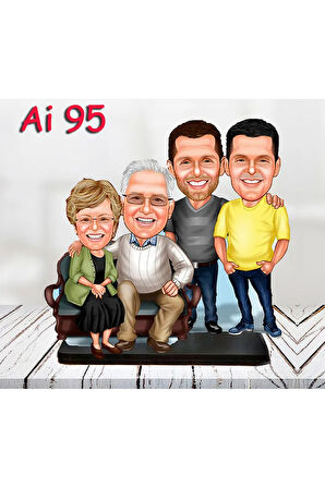 Kişiye Özel Ahşap Biblo - Aile Karikatür Biblo - 4 Kişilik Aile Biblo 42