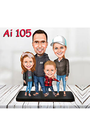 Kişiye Özel Ahşap Biblo - Aile Karikatür Biblo - 4 Kişilik Aile Biblo 45