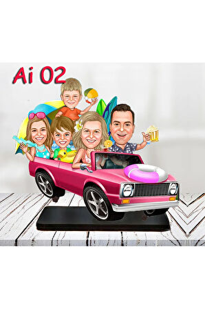 Kişiye Özel Ahşap Biblo - Aile Karikatür Biblo - 5 Kişilik Aile Biblo