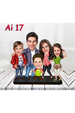 Kişiye Özel Ahşap Biblo - Aile Karikatür Biblo - 5 Kişilik Aile Biblo 3