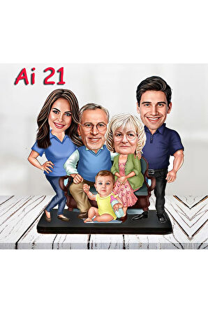 Kişiye Özel Ahşap Biblo - Aile Karikatür Biblo - 5 Kişilik Aile Biblo 4