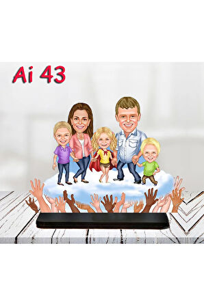 Kişiye Özel Ahşap Biblo - Aile Karikatür Biblo - 5 Kişilik Aile Biblo 7
