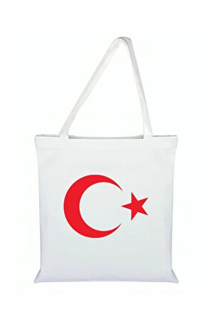 Ay Yıldız Baskılı Bez Çanta - Ay Yıldızlı Çanta