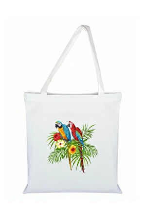 Papağan Baskılı Bez Çanta - Papağanlı Çanta