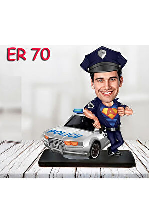 Kişiye Özel Ahşap Biblo - Erkek Polis Karikatür Biblo 8