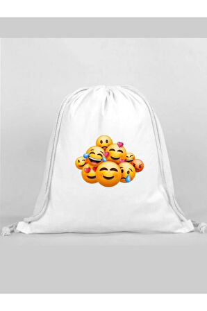 Emoji Baskılı Sırt Çantası - İp Büzgülü Spor Çanta