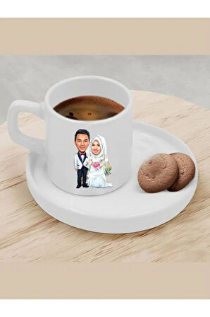 Kişiye Özel Türk Kahvesi Fincanı Karikatür Tesettürlü Fincan
