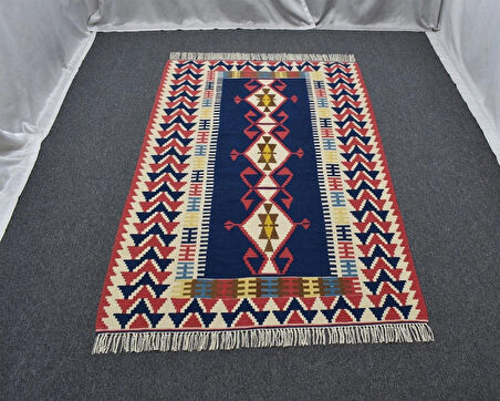 Zehra Abla Halı Yeni El Dokuma Ultra Lüks Lacivert Otantik Yağcıbedir Yün Kilim 4810