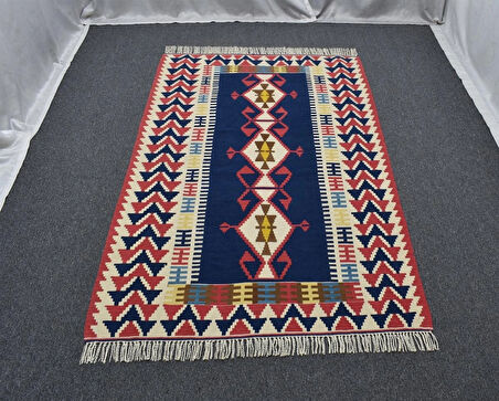 Zehra Abla Halı Yeni El Dokuma Ultra Lüks Lacivert Otantik Yağcıbedir Yün Kilim 4810