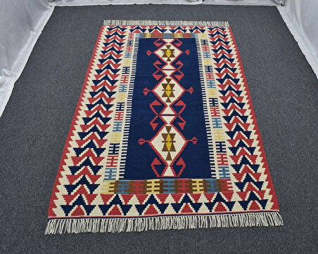 Zehra Abla Halı Yeni El Dokuma Ultra Lüks Lacivert Otantik Yağcıbedir Yün Kilim 4810