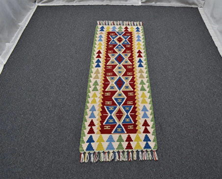 Zehra Abla Halı Yeni El Dokuma Renkli Pınarbaşı Yün Mini Yolluk Kilim 4895