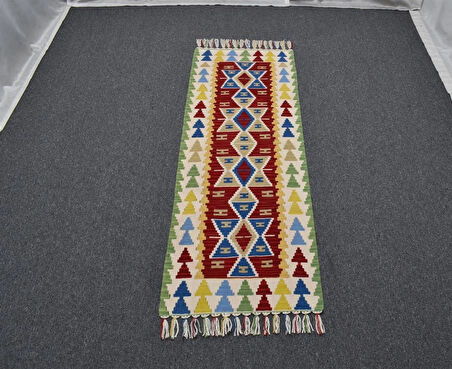 Zehra Abla Halı Yeni El Dokuma Renkli Pınarbaşı Yün Mini Yolluk Kilim 4895