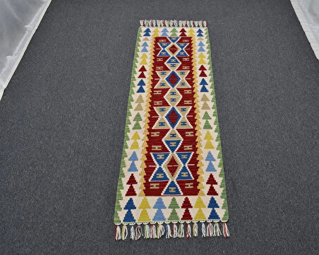 Zehra Abla Halı Yeni El Dokuma Renkli Pınarbaşı Yün Mini Yolluk Kilim 4895