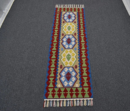 Zehra Abla Halı Yeni El Dokuma Renkli Pınarbaşı Yün Mini Yolluk Kilim 4897