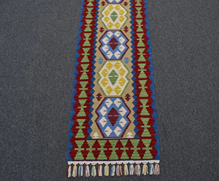 Zehra Abla Halı Yeni El Dokuma Renkli Pınarbaşı Yün Mini Yolluk Kilim 4897