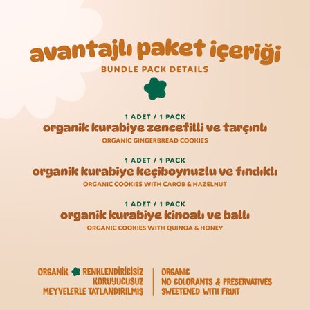 Organik Vegan Zencefilli Keçiboynuzlu Ballı Kinoalı Kurabiyeler Atıştırmalık Paketi - 3 Adet (3 Çeşit)