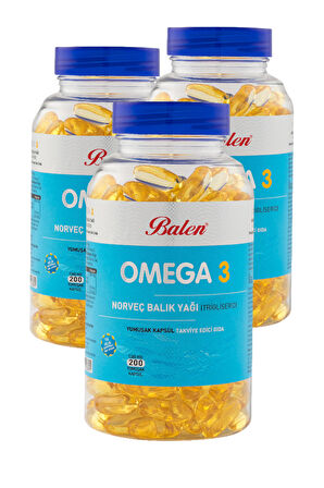 3 kutu Balen Omega 3 Norveç Balık Yağı Omega3 Trigliserid Fish Oil 1380 mg X 200 Kapsül