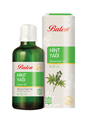 Balen Hint Yağı Doğal Bitkisel Sabit Yağ Soğuk Pres 50 ml. Saç ve Cilt Bakım Yağı Hint Yağı