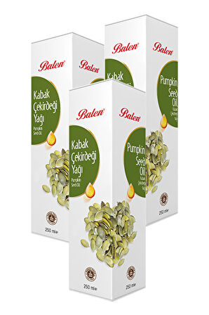3 Kutu Balen Kabak Çekirdeği Yağı 250 ml Pumpkin Seed Oil Kabak Yağı Saf Yağ