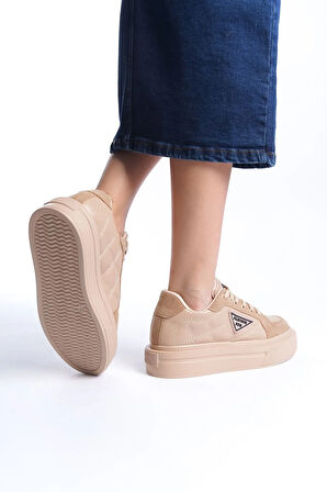 Premium Ortopedik Krem Kadın Spor Ayakkabı Zera