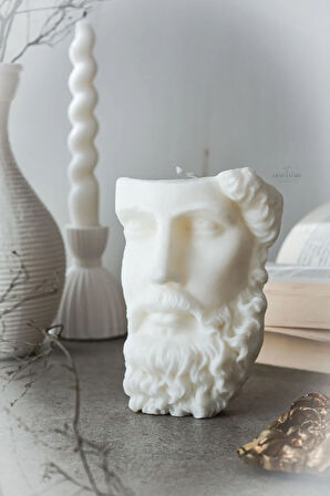Beyaz Kokulu Soya Wax Zeus Büst Hediyelik Dokaratif Mum