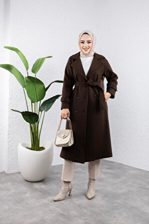 Kadın Kuşaklı Kaşe Kaban