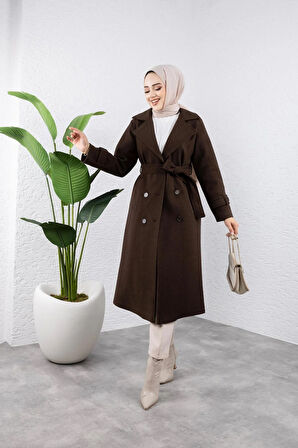 Kadın Kuşaklı Kaşe Kaban