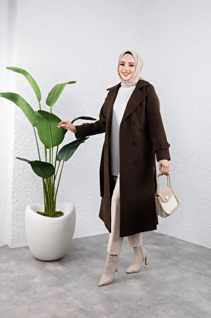 Kadın Kuşaklı Kaşe Kaban