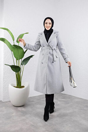 Kadın Kuşaklı Kaşe Kaban