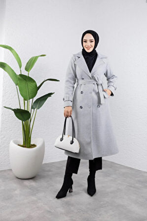 Kadın Kuşaklı Kaşe Kaban