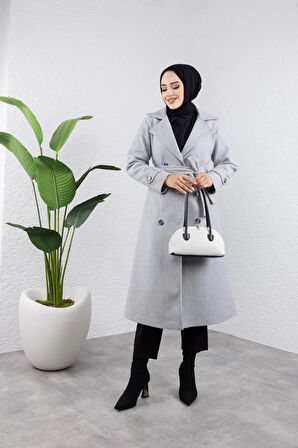 Kadın Kuşaklı Kaşe Kaban