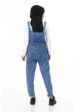 Kadın Askılı Cepli Kot Tulumm