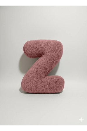 Peluş Z Harf yastık , dekoratif kırlent , pembe teddy kumaş , büyük boy 50 cm
