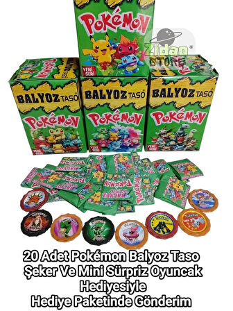  Balyoz Pokemon Tasoları Yeni Seri 20 Adet Pokemon Taso | Hediye Paketinde Mini Oyuncak ve Şeker
