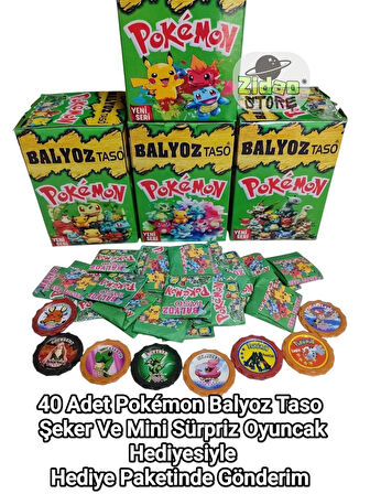Balyoz Pokemon Tasoları Yeni Seri 40 Adet Pokemon Taso | Hediye Paketinde Mini Oyuncak ve Şeker