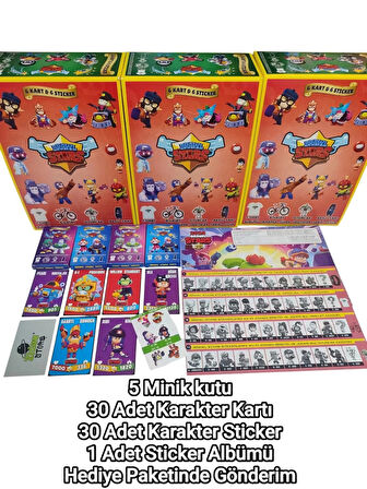 Brawl Stars Sürpriz Hediyeler Albümü 5 Mini Kutu 30 Karakter Kartı 30 Sticker ve Albüm Seti