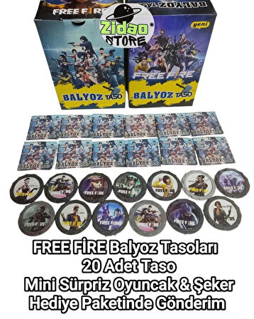 FREE FİRE Balyoz Tasoları 20 Adet Özel Seri Savaşçı Koleksiyon Taso Mini Oyuncak ve Şeker Hediyeli