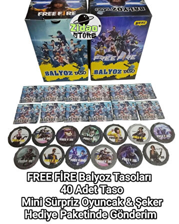 FREE FİRE Balyoz Tasoları 40 Adet Özel Seri Koleksiyon Savaşçı Taso Mini Oyuncak ve Şeker Hediyeli