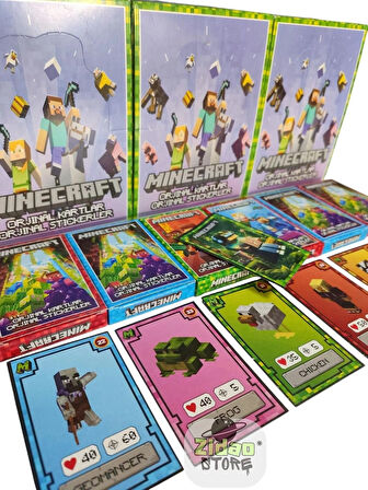 Minecraft Oyun Kartları 10 Mini Kutu 60 Karakter Kartı 10 Sticker Hediye Paketinde Oyuncaklı