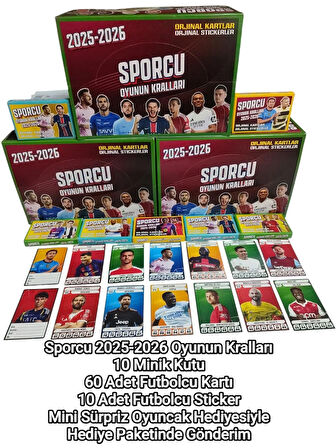 Sporcu 2025-2026 Oyunun Kralları Futbolcu Kartı Seti 10 Kutu + Sürpriz Oyuncak ve Şeker