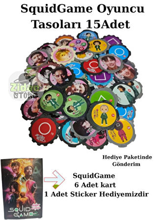Squid Game Oyuncu Tasoları 15 Adet + 1 Minik Kutu 6 Kart 1 Sticker Hediye Paketinde Gönderim