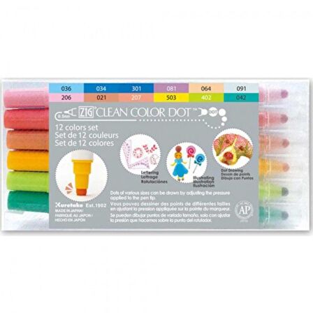 Zig Clean Color Dot Çift Uçlu Marker Kalemi 12'li Set