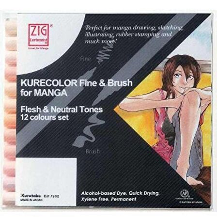Zig Kurecolor Fine & Brush for Manga 12li Set Neutral Tones