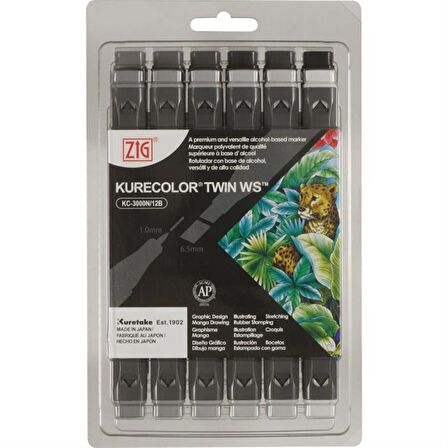 Zig Kurecolor Twin Ws 12'li Marker Seti Cool Grey Colors